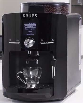 An image of Krups Espresso Machine EA8250's telescoping coffee spigots