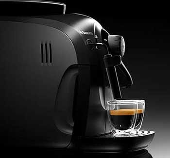 Side view image of Saeco XSmall Vapore with 2 cups of espresso