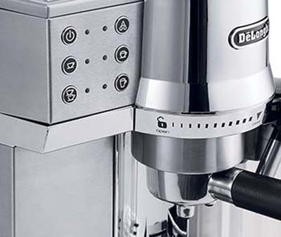 An image of the brew unit and control system of DeLonghi EC 860 