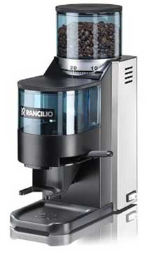 An image of Rancilio's Rocky grinder, which is often paired with the Rancillo Silvia coffee machine