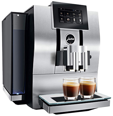Jura Z8 Automatic Coffee Machine with stainless steel frame and touchscreen display